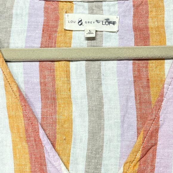 Lou & Grey for Loft Linen Dress Stripe V-Neck Lagenlook Drop Waist Size Large - Picture 3 of 6